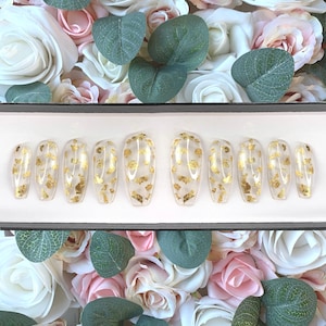 Press on Nails Gold Leaf Clear Nails | Stick on Nails | Glue on Nails | Gold Nails | Clear Nails | Gel Nails | Nails
