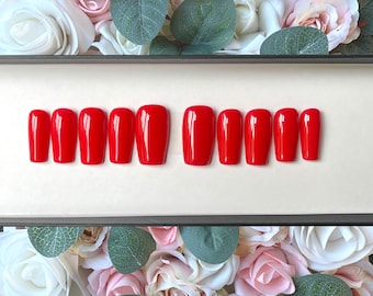 Press on Nails Classic Red Tulip | Custom Made | Glue on Fake Nails | False Nails | Handmade | Hand Painted Nails | Red Nails | Christmas