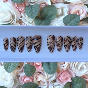 Press on Nails Tiger Print Autumn Nails | Stick on Nails | Glue on Nails | False Nails | Fake Nails | Press ons | Animal Print Nails