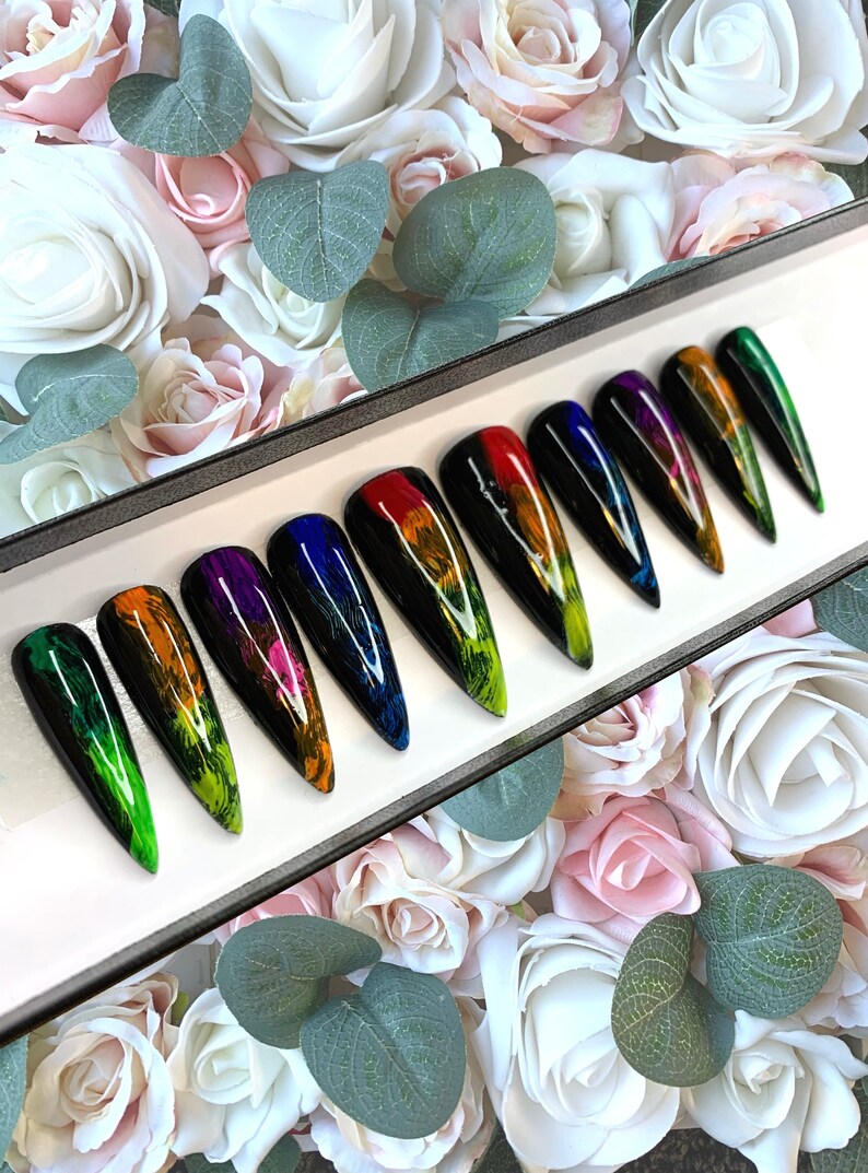 Press on Nails Black Colour Pop Smoke Custom Made Glue on Etsy UK