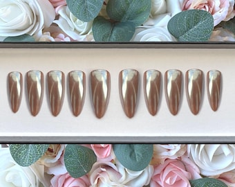 Press on Nails Earth Medium Brown Chrome Autumn Nails | Stick on Nails | Glue on Nails | False Nails | Fake Nails | Press ons | Shimmer Nail