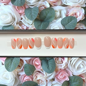 Press on Nails Orange Peach Abstract Design | Stick on Nails | Fake Nails | Summer Nails | Press ons | Short Nails | Long Nails
