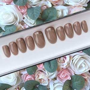 Press on Nails Clay l Brown Nails | Custom Made | Glue on Fake Nails | False Nails | Handmade | Hand Painted Nails