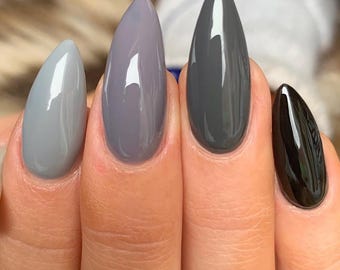 Press on Nails Pure Black to Grey Ombre | Stick on Nails | Glue on Nails | False Nails | Fake Nails | Press ons | Black Nails | Witchy Nails