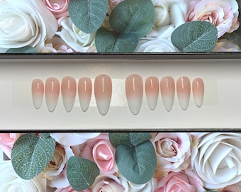 Press on Nails Pink and White Ombre | Stick on Nails | Glue on Nails | Ombre Nails | Fake Nails | False Nails | Nails