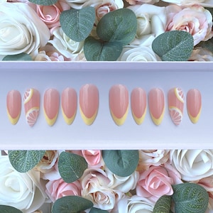 Press on Nails Lemon Yellow French Manicure with 3D Lemons | Stick on Nails | Glue on Nails | False Nails | Fake Nails | Summer Press ons