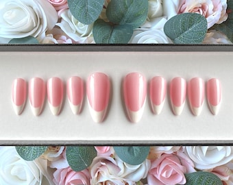 Press on Nails Perfect Wedding French Manicure | Pink and White Nails | Glue on Fake Nails | False Nails | French Tips | Nails