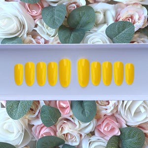 Mango Yellow Press On Nails: Hand Painted Summer Spring False Nails