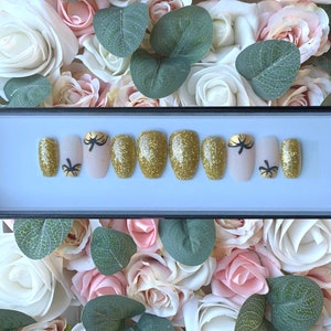 Press on Nails Luxury Gold Pumpkins | Gold Glitter Nails | Halloween Nails | Pumpkin Nails | Stick on Nails | Nails