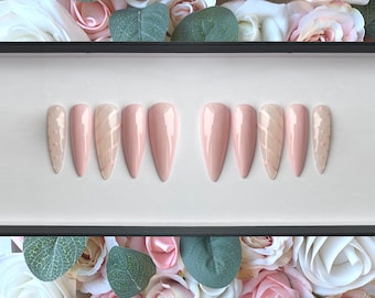 Press on Nails Baby Pink Dots and Stripes | Pink Nails | Stick on Nails | Glue on Nails | Pastel Pink Nails | False Nails | Fake Nails