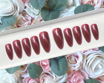 Uñas postizas de gel rosa intenso con efecto ojo de gato / Uñas adhesivas / Uñas con pegamento / Uñas postizas / Uñas postizas / Uñas postizas / Uñas brillantes