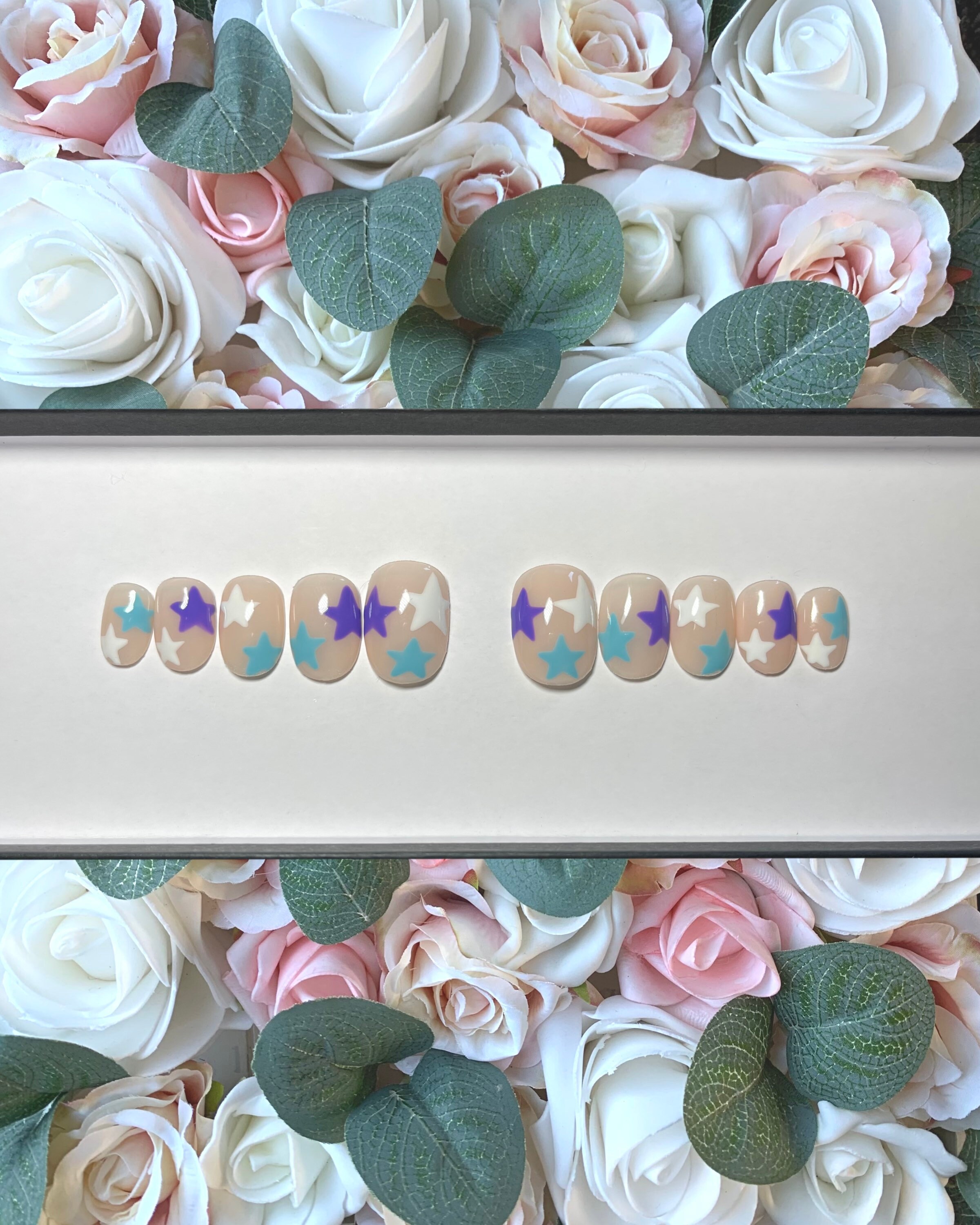 Press on Nails Pastel Stars | Custom Made | Glue on Fake Nails | False Nails | Handmade | Hand Painted Nails