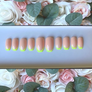 Press on Nails French Manicure Neon Summer Yellow | Stick on Nails | Glue on Nails | Yellow Tips | French Manicure | Nails