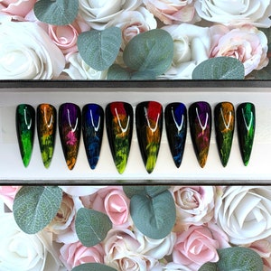 Press on Nails Black Colour Pop Smoke | Custom Made | Glue on Fake Nails | False Nails | Handmade | Hand Painted Nails