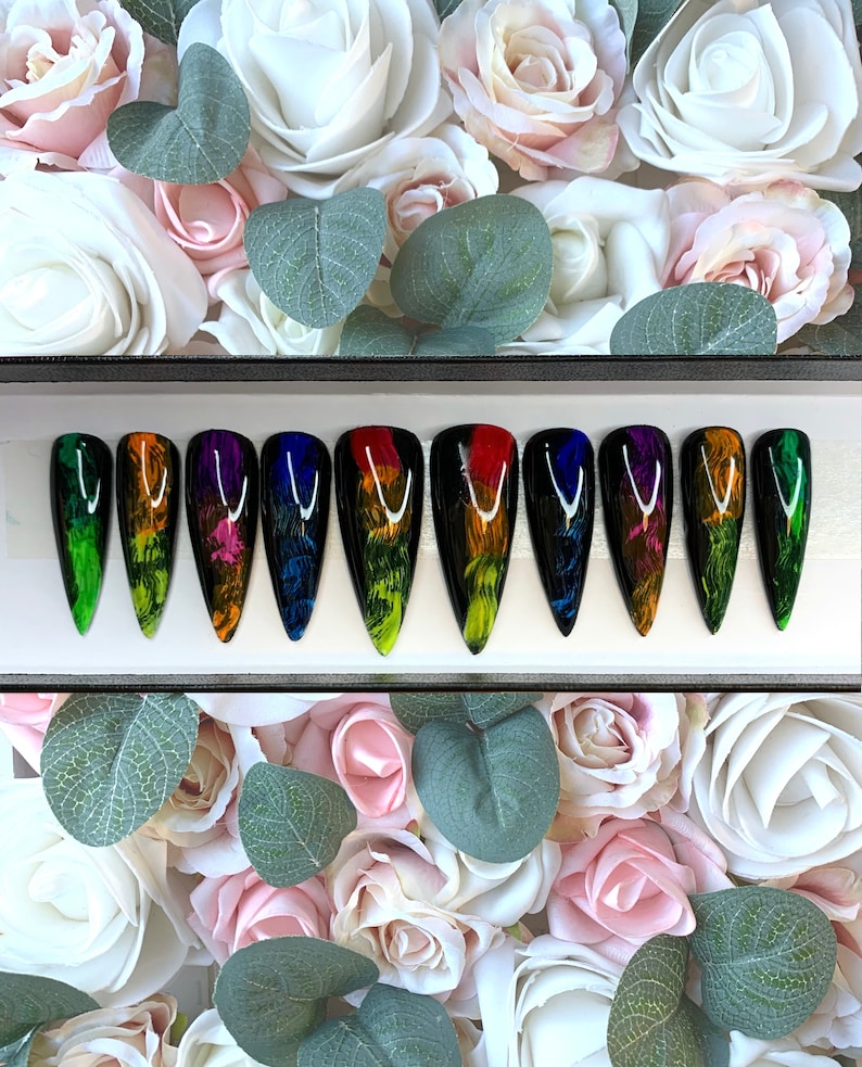 Press on Nails Black Colour Pop Smoke Custom Made Glue on Etsy UK