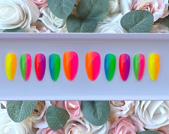 Press on Nails Neon Festival Ombre | Stick on Nails | Glue on Nails | False Nails | Fake Nails | Press ons | Neon Nails | Summer Nails