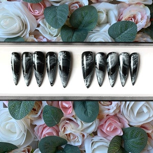 Press on Nails Gothic Black Marble | Custom Made | Glue on Fake Nails | False Nails | Handmade | Hand Painted Nails