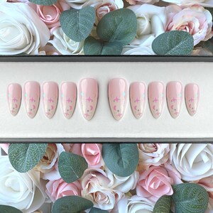 Press on Nails Ombre Glitter Moons and Stars | Stick on Nails | Glue on Nails | False Nails | Fake Nails | Press ons | Baby Boomer Nails image 1