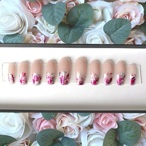 Press on Nails Abstract Pink and Silver Foil Ombré | Custom Made | Glue on Fake Nails | False Nails | Handmade | Hand Painted Nails