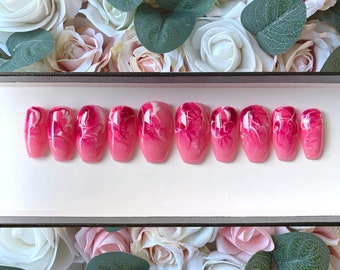 Press on Nails Pink Marble | Custom Made | Glue on Fake Nails | Stick on Nails | Pink Nails | Marble Nails | Nails