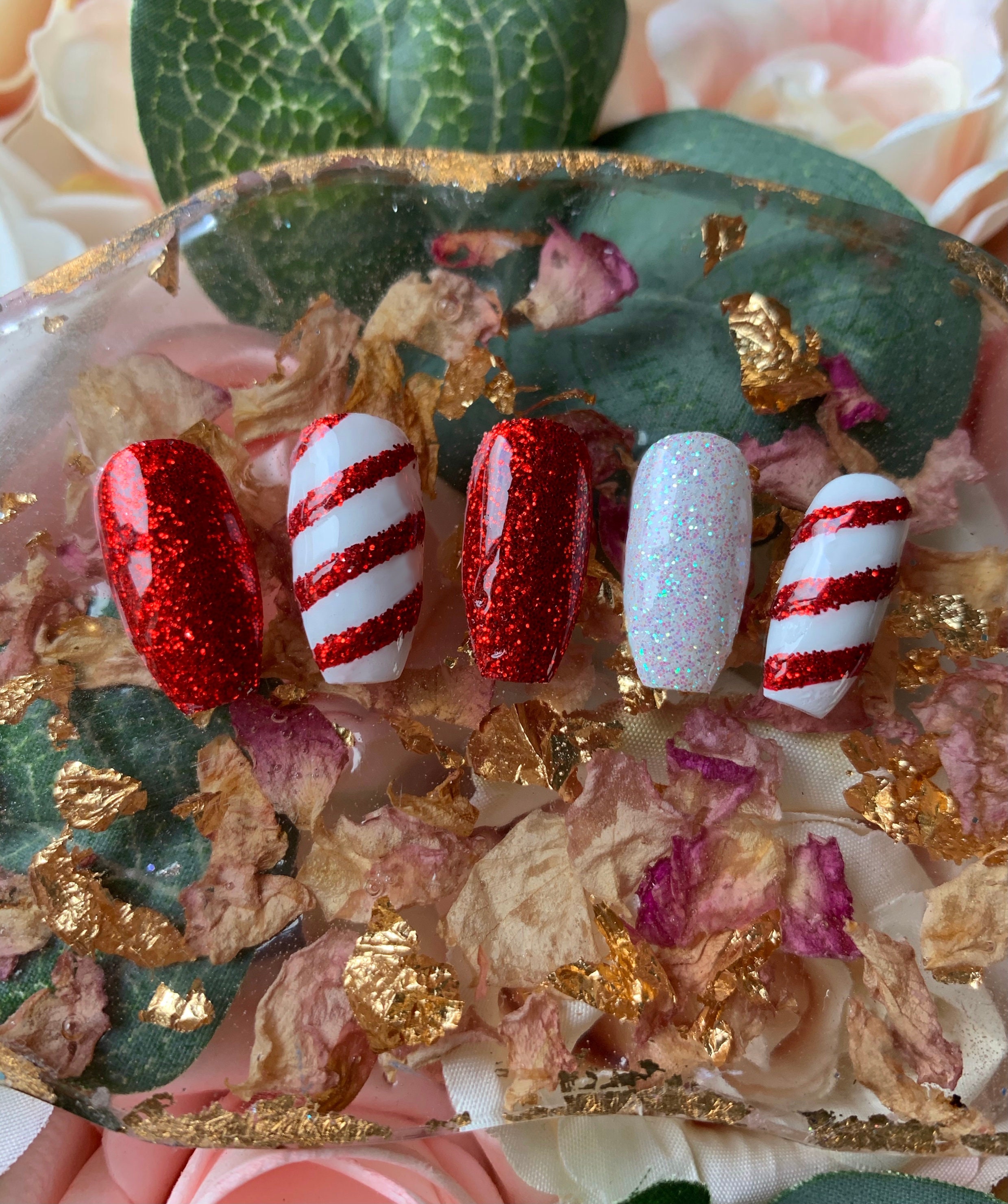Red And White Candy Cane Christmas Press On Nails/Custom | Etsy