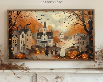 Halloween Frame TV Art, Ghost Frame TV Art, Cozy Autumn Ghost Samsung Frame TV Art, Autumn Decor, Halloween tv Frame, Fall Frame tv Art