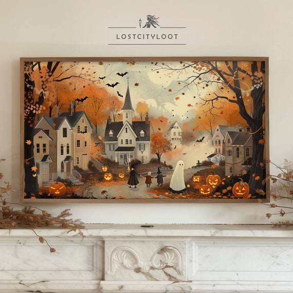 Halloween Frame TV Art, Ghost Frame TV Art, Cozy Autumn Ghost Samsung Frame TV Art, Autumn Decor, Halloween tv Frame, Fall Frame tv Art