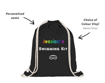 Personalised Swimming Kit Backpack for Kids | Goggles Icon | Perfect for School Swimming Lessons | 100% Natural Cotton | Custom Colour Name