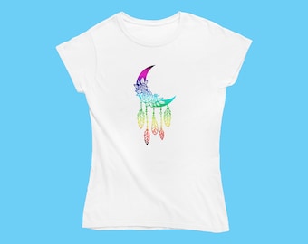 Glitter Half Moon Dream Catcher Flower Feather Bead tshirt for her | Burn Away Negative Energy | Minimalist Personalised Spiritual Healing