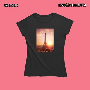 T-shirt romantica con foto al tramonto della Torre Eiffel di Parigi / La città dell&#39;amore