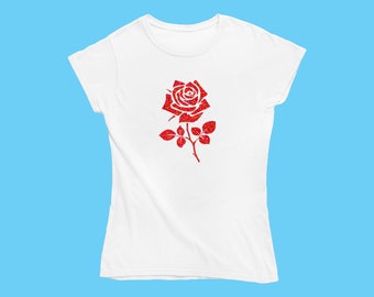 Single Glitter Red Rose Flower tshirt For Women | A Rose with A Meaning | Personalised Friendship Affirmations Care Package Gift For Her