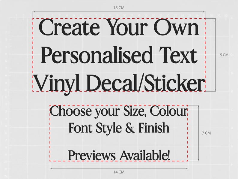 Custom personalised text vinyl decal sticker made to order — choose your size in CM, colour, font style and finish to create something truly unique. Available in 70+ colours and finishes including gloss, matt, chrome, mirror, holographic, glitter and more, paired with 54+ fonts. Digital previews sent before production so you can approve your design. Perfect for walls, windows, laptops, bottles, cars, business signage and gifts. Made in the UK by Ensorcerium.