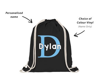 Personalised Backpack for Boys | Custom Name Monogram Bag | Ideal for School, Lunch Bag, Outdoor | Cotton Drawstring Backpack | Gift for him