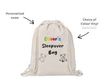 Personalised Sleepover Backpack | Teddy Bear Design | Gift for New Parents | 100% Natural Cotton | Baby Essentials | Custom Colour Name