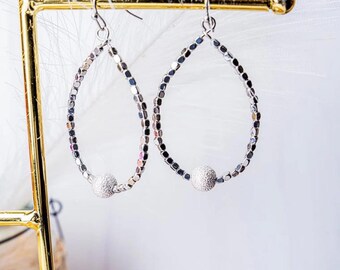 Beaded Teardrop Earrings with White Center Bead