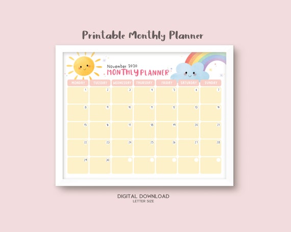 Rainbow Sunshine Printable Kids Monthly Planner and to Do List, Printable  Calendar for Kids Girls Boys Homework, School, Chores - Etsy