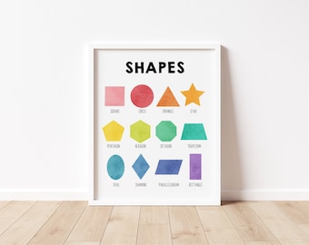 Rainbow Shape Chart-Geometric Shapes Wall Art, Homeschool Print, Classroom Decor,Montessori Education, Homeschool Resources, Printable