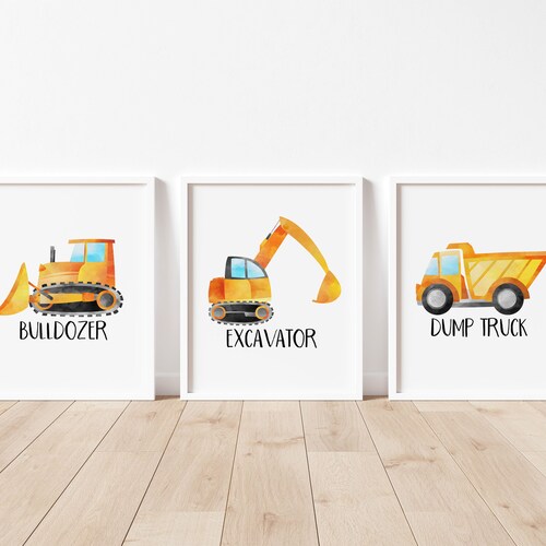 Truck Wall Art Print Set Construction Truck Wall Art Boys Etsy