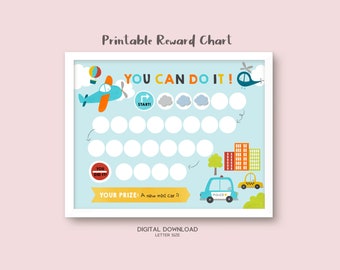 Printable Transport Cars Reward Chart, Sticker Chart, Instant Download Reward Chart, Kids Reward Chart, Potty Training Chart for Boys