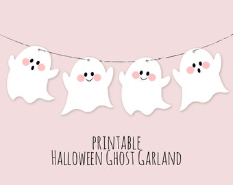Printable Ghost Banner, Printable Garland, Halloween Printable, Ghost Bunting Flags Decor, Kids Halloween, DIY Halloween Decor