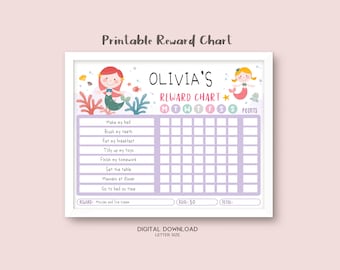 Princess Mermaid Printable Reward Chart for Kids Chore chart for Girls