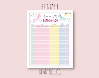 Printable Reading Log Home School Reading Log Unicorn Reading Log Kids Reading Record Reading Chart Home School Reading Log Instant Download