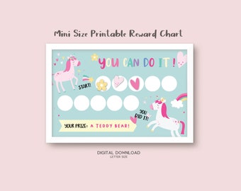 Mini Size Printable Unicorn Potty Chart with 10 Circle, Small Sticker Chart, Toddler Reward Chart, Potty Training Chart, Instant Download