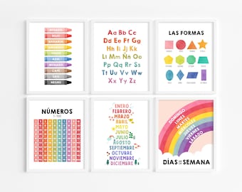 SPANISH Educational Poster BUNDLE 6 Set- Learning Art, Preschool Poster, Toddler Wall Art, Classroom Decor, Teaching, Nursery Print