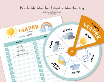Today's Weather Wheel, Weather Log, Educational Game, Montessori, Digital Download, Homeschool, Circle Time, Worksheet, Kids Printable
