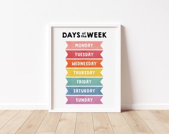 Days of the Week Printable - Montessori Education Poster, Homeschool Learning, Classroom Wall Art, Teaching Decor, Digital Download