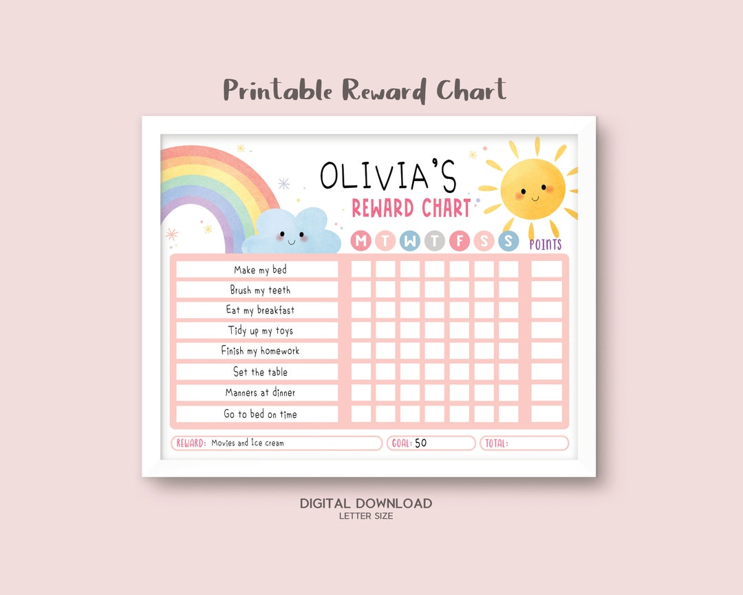 Sunshine & Rainbow Printable Reward Chart for Kids Chore Chart for ...