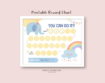 Printable Elephant Reward Chart, Kids Sticker Chart, Instant Download Reward Chart, Toddler Reward Chart, Potty Training Chart, Rainbow