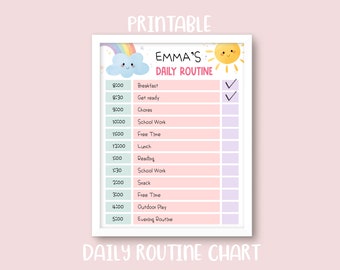 Kids Daily Routine- Printable Daily Planner, HomeSchool, Routine Schedule, Responsibility Chart, Chore Chart Printable, Digital Download