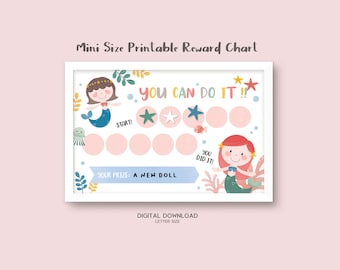 Mini Size Printable Mermaid Princess Reward Chart with 10 Circle, Small Sticker Chart, Toddler Chart, Potty Training Chart, Instant Download